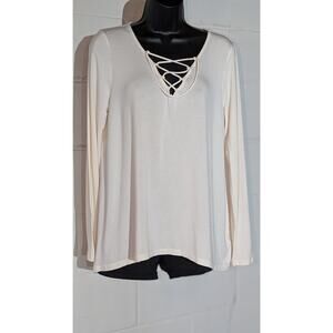 Old Navy Lace Up V Neck Long Sleeve Tunic Top Blouse Casual Shirt Medium